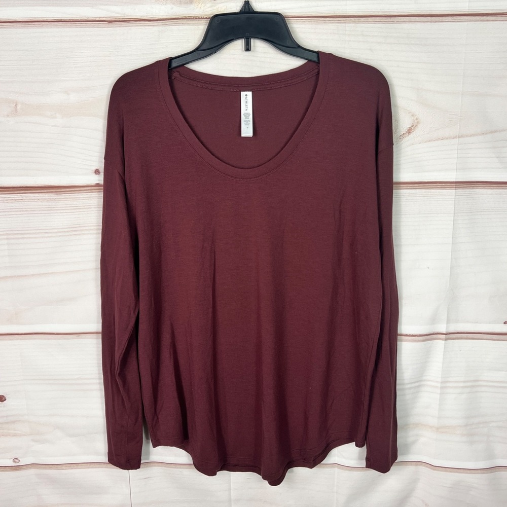 Athleta Top Womens Medium Brown Cloudlight Stratus Shirt Scoop Neck Knit Solid